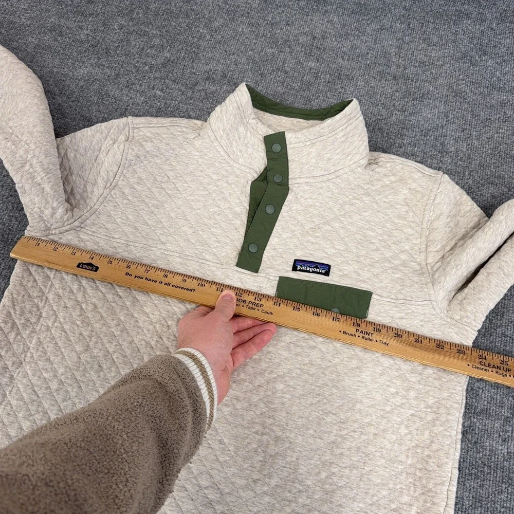 Patagonia Jacket Women 2XL CREAM Green Organic Cotton Quilt Snap-T Pullover READ - Picture 6 of 12
